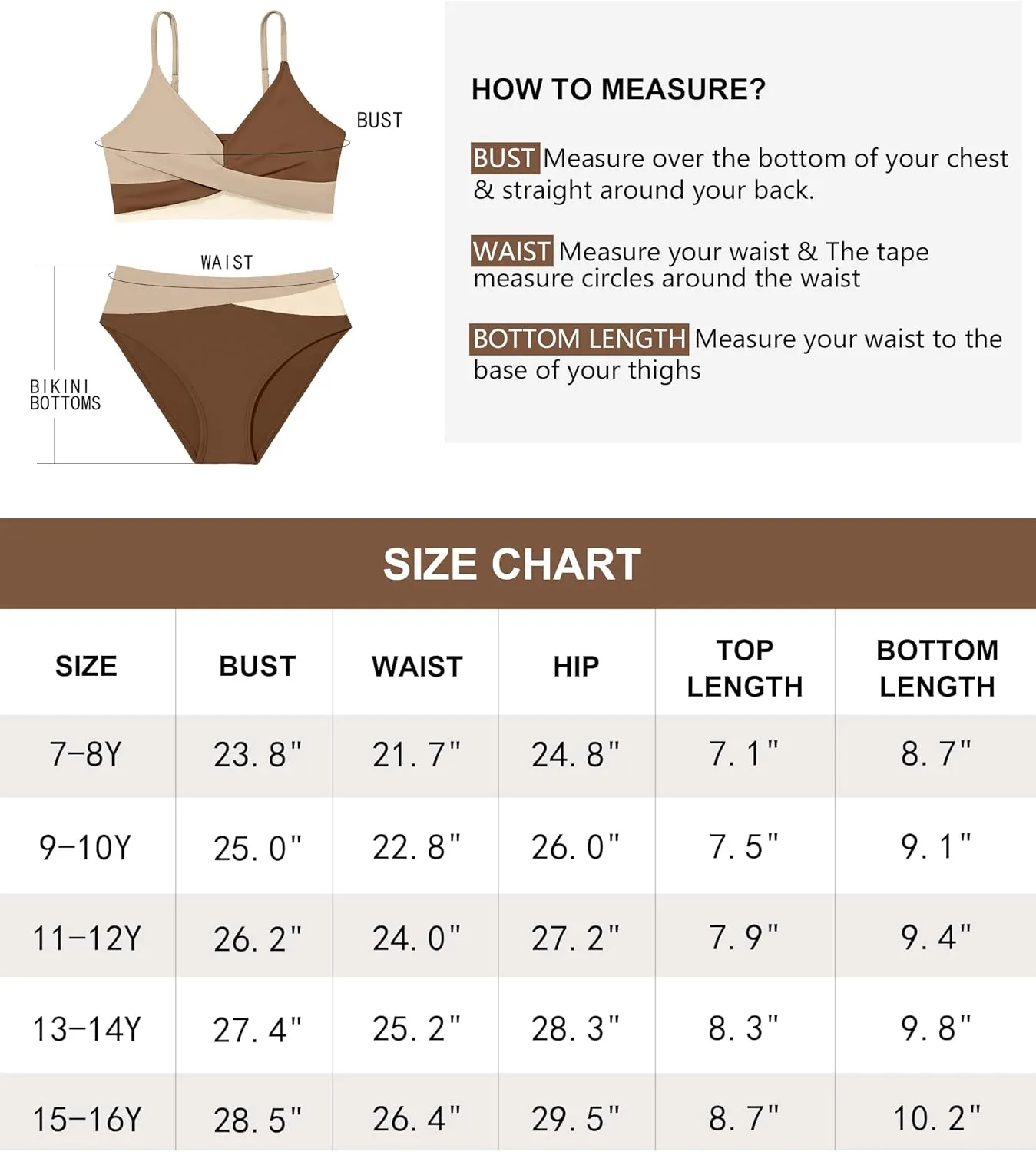 WIQI Girls Swimsuit Bikini Set 2 Piece Bathing Suits Color Block Criss Cross Swimwear Size 9-16