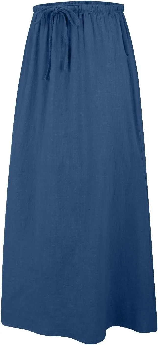 Women Boho Linen Maxi Skirts Trendy Comfy Drawstring Waist A Line Cute Bohemian 2025 Summer Vacation Flowy Skirts