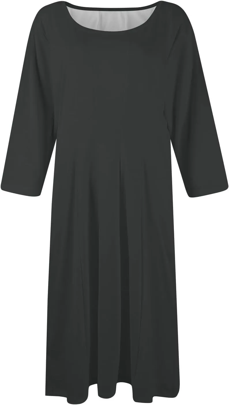 Women Dresses Formal for Church Summer Spring Solid Flowy Vintage 3/4 Sleeve Midi Casual Swing