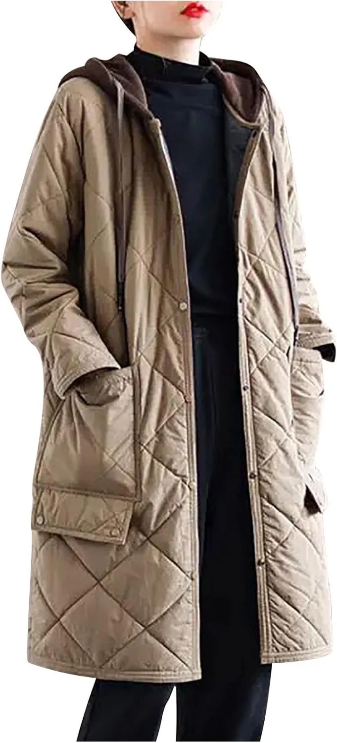 Women Light down Jacket with Hood Packable Soft Puffer Jacket Coat Long Length Winter Outwear Overcoat Full Zip Parka