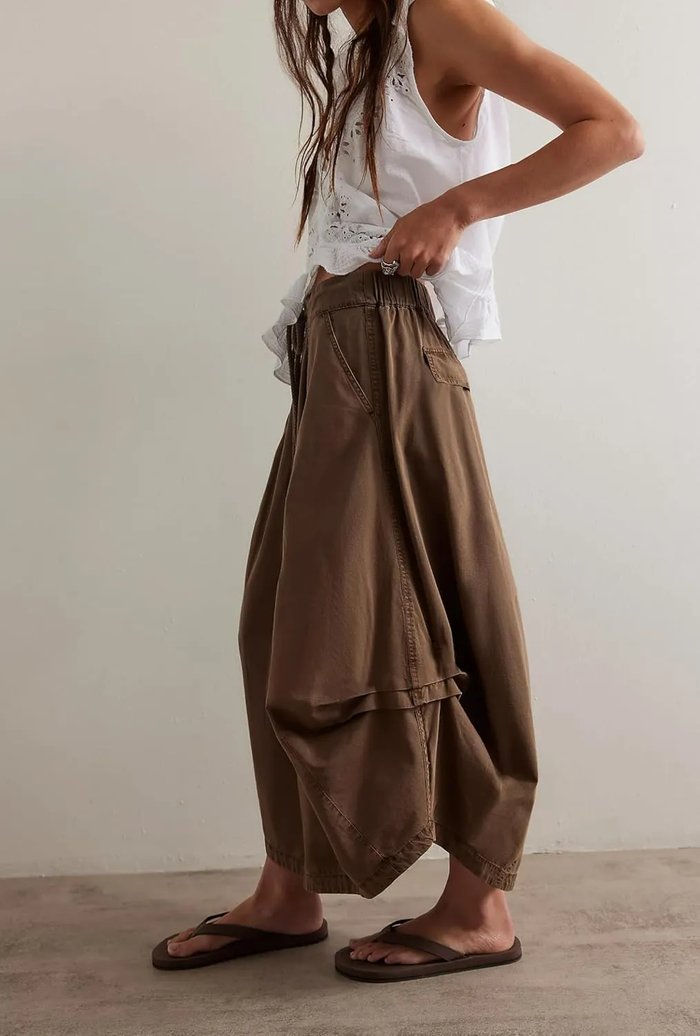Women Poplin Midi Skirt Baggy Drawstring Mid Rise Parachute Skirt Y2k Cargo Maxi Long Skirt with Pockets Streetwear