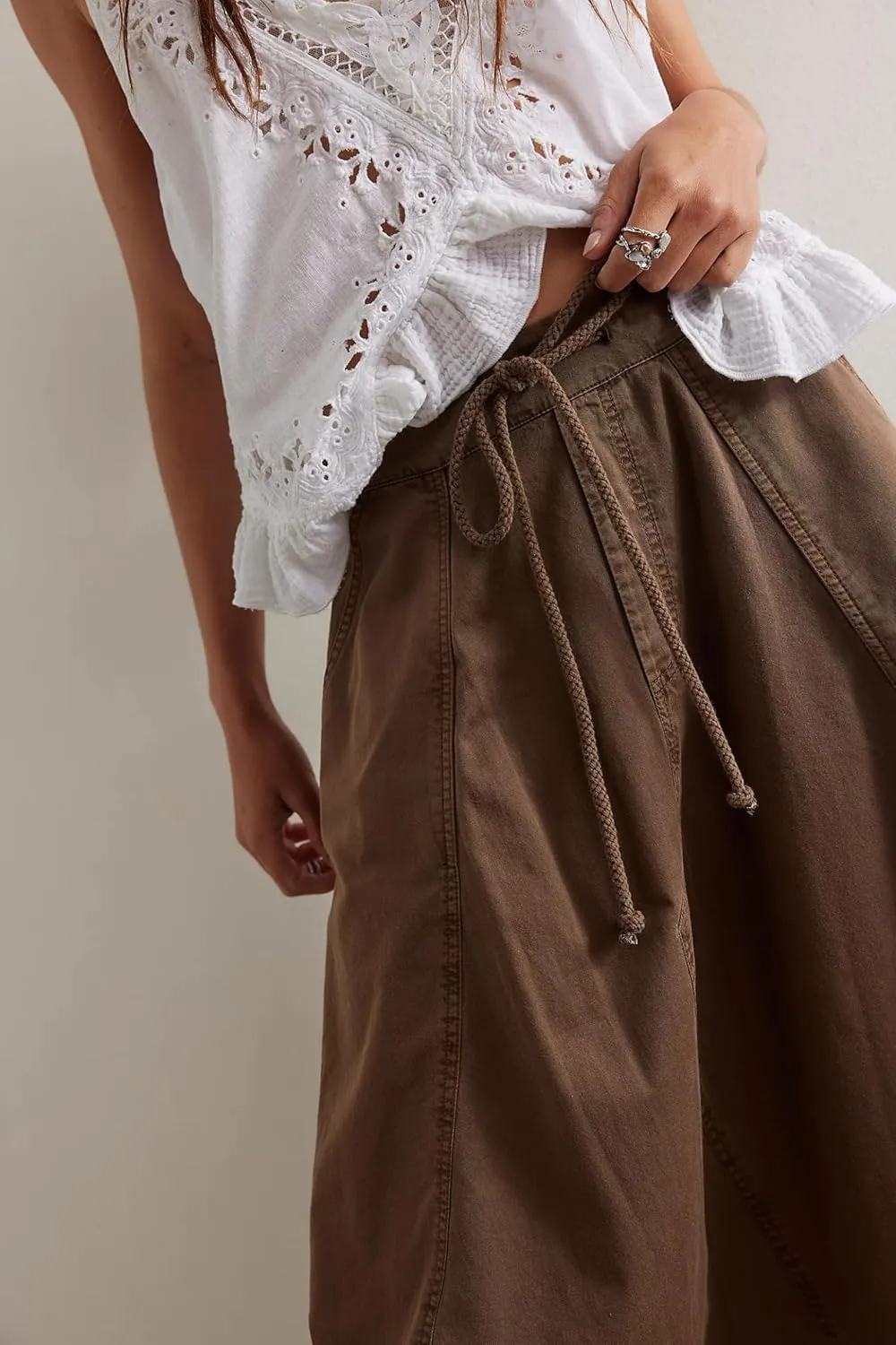 Women Poplin Midi Skirt Baggy Drawstring Mid Rise Parachute Skirt Y2k Cargo Maxi Long Skirt with Pockets Streetwear