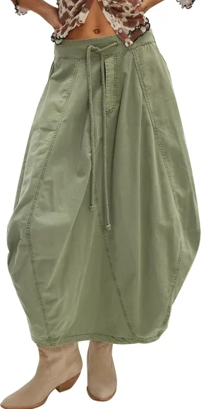 Women Poplin Midi Skirt Baggy Drawstring Mid Rise Parachute Skirt Y2k Cargo Maxi Long Skirt with Pockets Streetwear