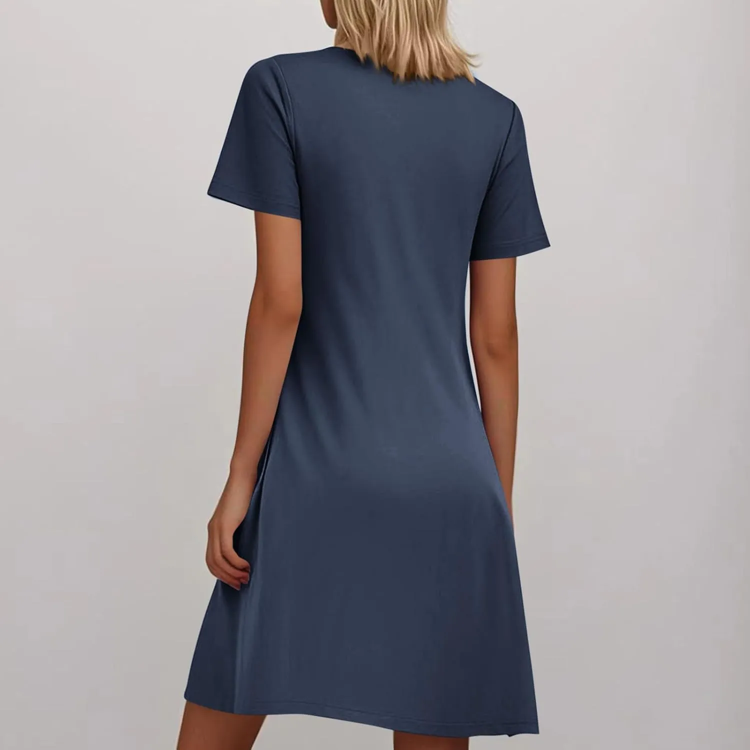 Women Summer T-Shirt Dresses Short Sleeve Pleated Front Swing A Line Dress Short Sleeve Causal Beach Vacation Dresses