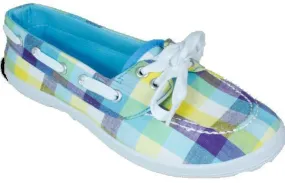 women's canvas boat sneaker (blue, white, & purple) Case of 24