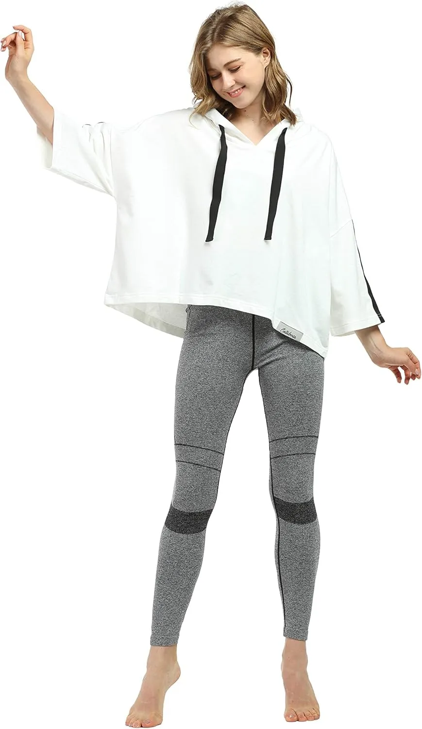 Women’s Casual Cropped Hoodie, 3/4 Sleeve Loose Pullover Sweatshirt Crop Top