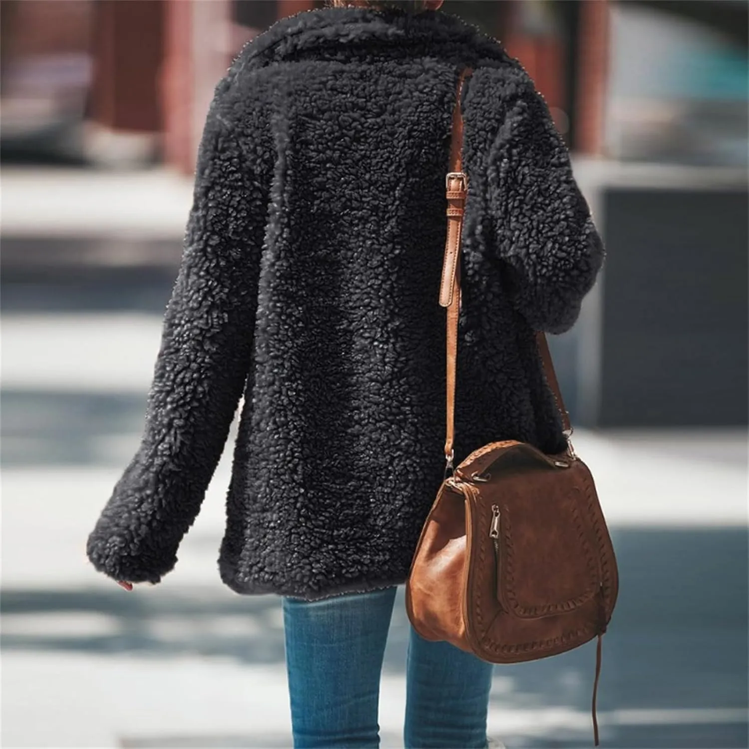Womens Faux Fur Coat Outerwear Winter Comfortable Stylish Jacket with Pockets