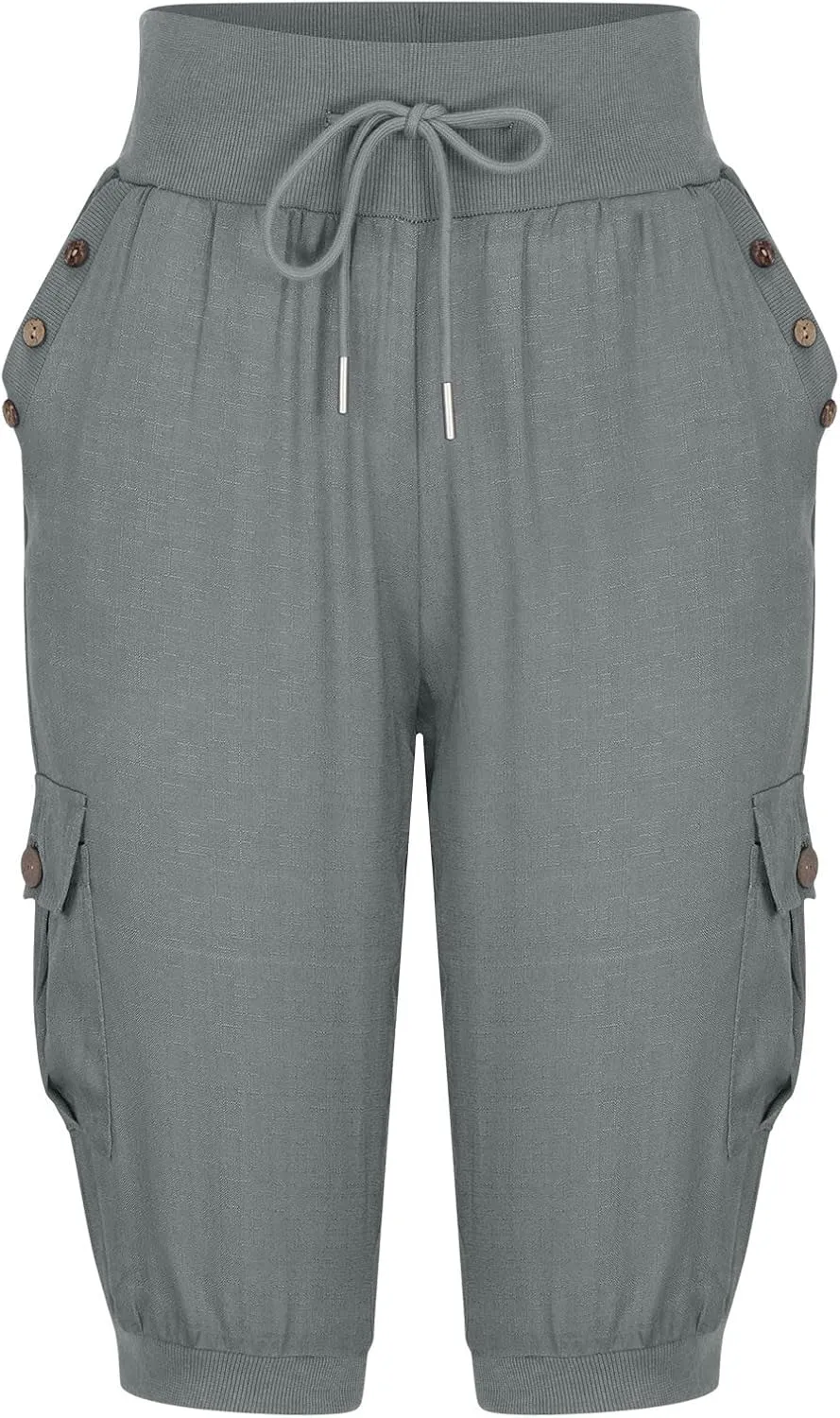 Women's Light Weight Summer Capris Cotton Linen Capri Pants Drawstring High Waist Pant Crop Workout Pants with Pockets