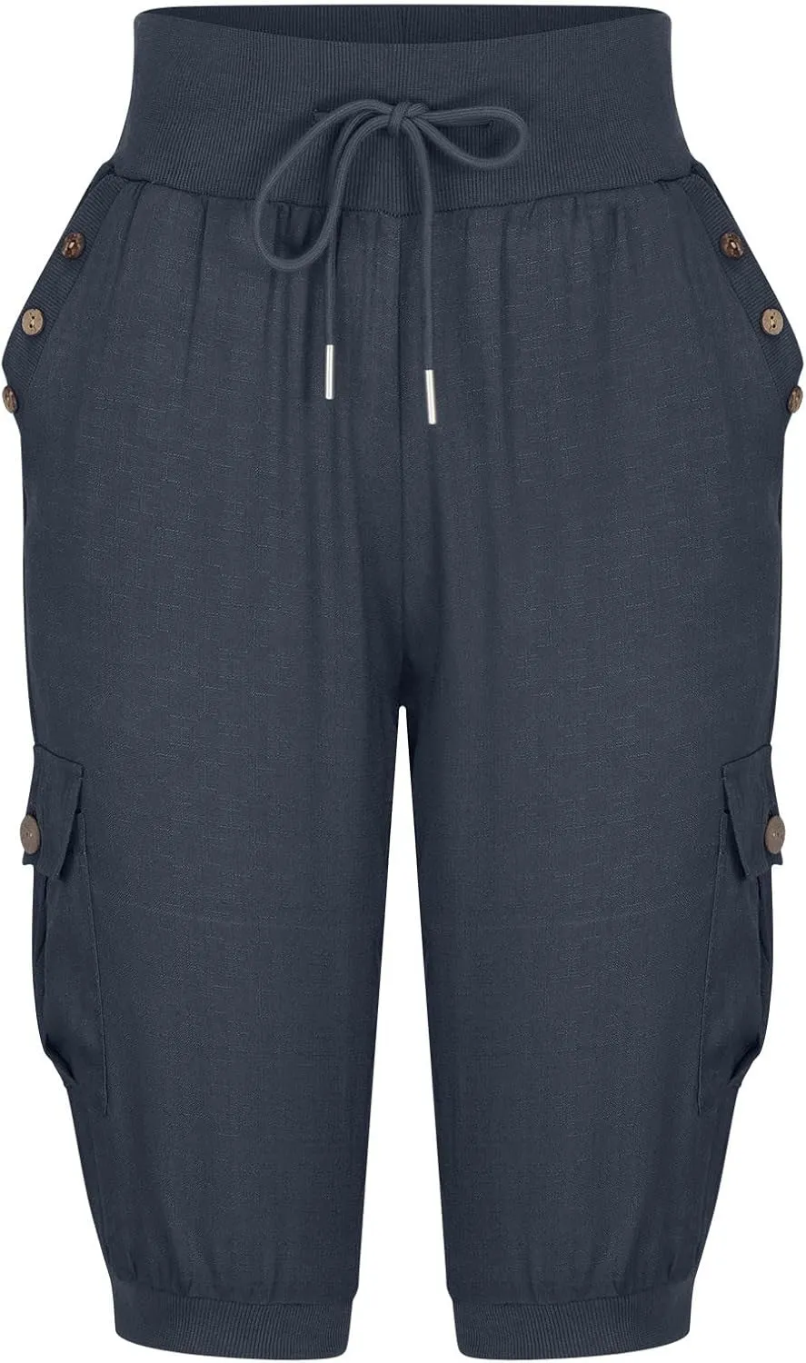 Women's Light Weight Summer Capris Cotton Linen Capri Pants Drawstring High Waist Pant Crop Workout Pants with Pockets